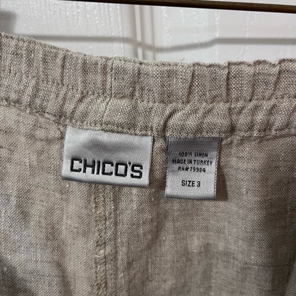 Chicos Womens 3 US 16 Casual Linen Pants adjustable cinch tie pull on pockets - Picture 2 of 7